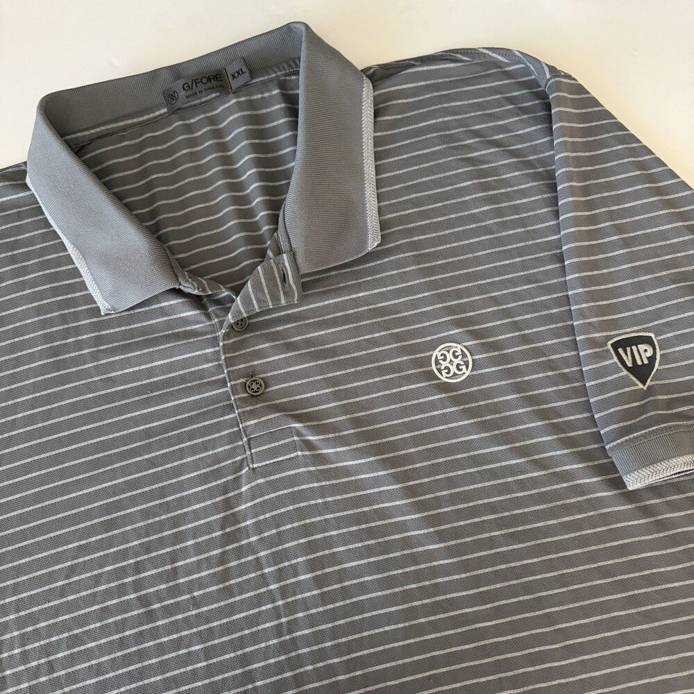 G/FORE Polo Shirt Mens Size 2XL Gray Stripe Golf Short Sleeve